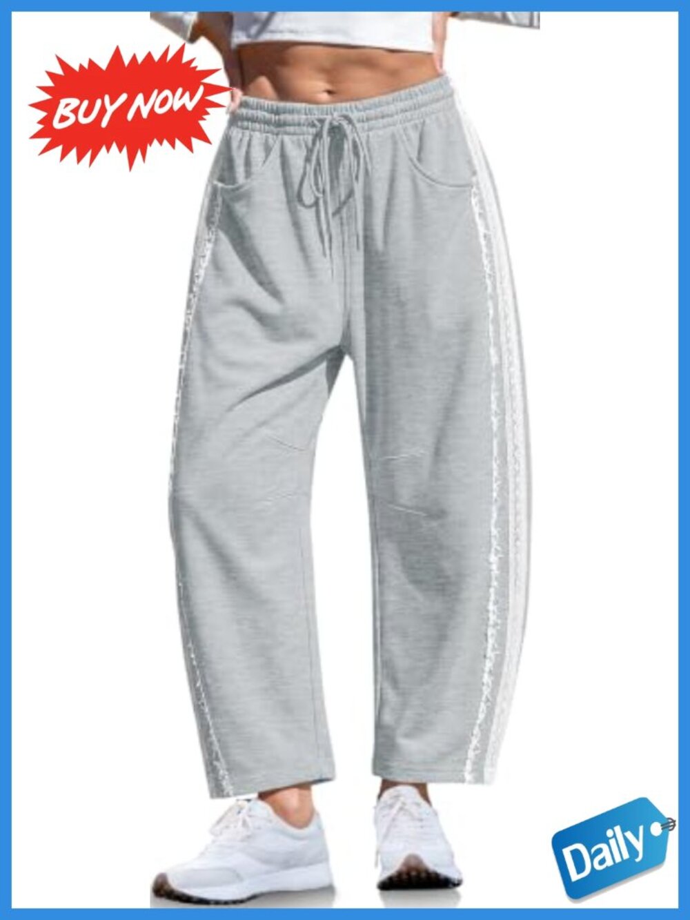 Lace Trim Barrel Sweatpants Loose Lounge Pants with Pockets